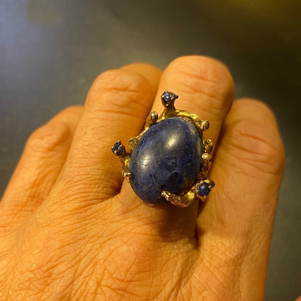 14K Gold lapis & saphire ring vintage 1960s size 8